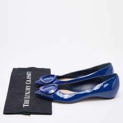 Pre Owned Dior Blue Patent Leather Pointed Toe Ballet Flats Size 40