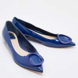 Pre Owned Dior Blue Patent Leather Pointed Toe Ballet Flats Size 40