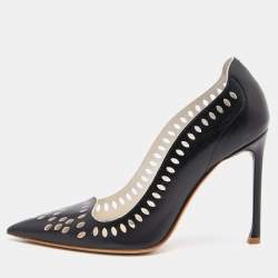 Dior Black Laser Cut Leather Pointed Toe Pumps Size 37
