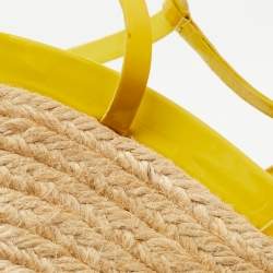Pre Owned Dior Yellow Patent Leather CD T-Strap Espadrille Wedge Sandals Size 36.5