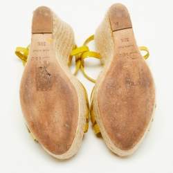 Pre Owned Dior Yellow Patent Leather CD T-Strap Espadrille Wedge Sandals Size 36.5