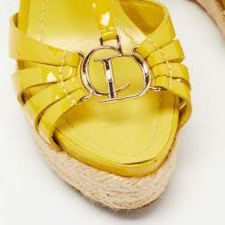 Pre Owned Dior Yellow Patent Leather CD T-Strap Espadrille Wedge Sandals Size 36.5