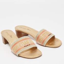 Dior Tricolor Embroidered Canvas Dway Slide Sandals Size 39