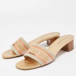 Dior Tricolor Embroidered Canvas Dway Slide Sandals Size 39