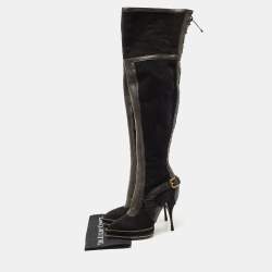 Pre Owned Dior Black Leather and Suede  Platform Length Length Boots Size 41 