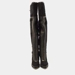 Pre Owned Dior Black Leather and Suede  Platform Length Length Boots Size 41 