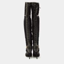 Pre Owned Dior Black Leather and Suede  Platform Length Length Boots Size 41 