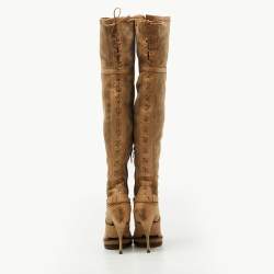 Pre Owned Dior Beige/Grey Suede and Leather Knee Length Boots Size 41