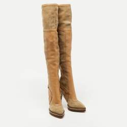 Pre Owned Dior Beige/Grey Suede and Leather Knee Length Boots Size 41