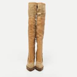 Pre Owned Dior Beige/Grey Suede and Leather Knee Length Boots Size 41