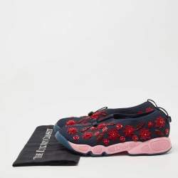 Dior Navy Blue Embellished Mesh Fusion Sneakers Size 38.5