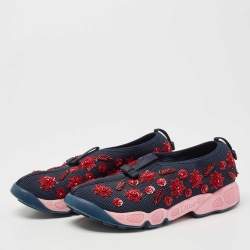 Dior Navy Blue Embellished Mesh Fusion Sneakers Size 38.5