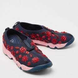 Dior Navy Blue Embellished Mesh Fusion Sneakers Size 38.5