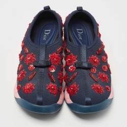 Dior Navy Blue Embellished Mesh Fusion Sneakers Size 38.5