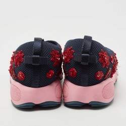 Dior Navy Blue Embellished Mesh Fusion Sneakers Size 38.5