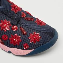 Dior Navy Blue Embellished Mesh Fusion Sneakers Size 38.5