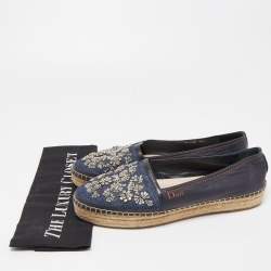 Pre Owned Dior Blue/Black Denim and Leather Espradrille Flats Size 38.5