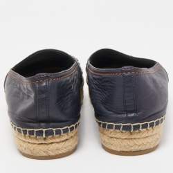 Pre Owned Dior Blue/Black Denim and Leather Espradrille Flats Size 38.5