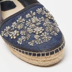 Pre Owned Dior Blue/Black Denim and Leather Espradrille Flats Size 38.5