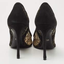 Pre Owned Dior Black Lace and Suede Pointed Toe Pumps Size 40