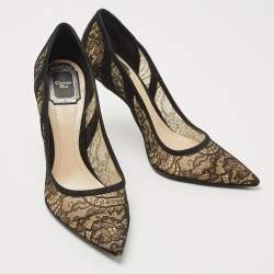 Pre Owned Dior Black Lace and Suede Pointed Toe Pumps Size 40
