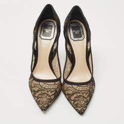 Pre Owned Dior Black Lace and Suede Pointed Toe Pumps Size 40