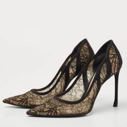 Pre Owned Dior Black Lace and Suede Pointed Toe Pumps Size 40