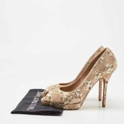 Pre Owned Dior Gold Sequin Embellished Satin Peep Toe Platform Pumps Size 40