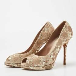 Pre Owned Dior Gold Sequin Embellished Satin Peep Toe Platform Pumps Size 40