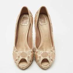 Pre Owned Dior Gold Sequin Embellished Satin Peep Toe Platform Pumps Size 40