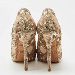 Pre Owned Dior Gold Sequin Embellished Satin Peep Toe Platform Pumps Size 40