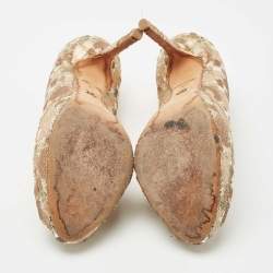 Pre Owned Dior Gold Sequin Embellished Satin Peep Toe Platform Pumps Size 40