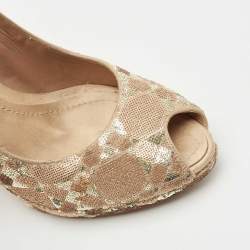 Pre Owned Dior Gold Sequin Embellished Satin Peep Toe Platform Pumps Size 40