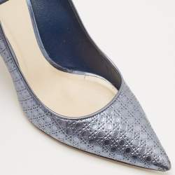 Dior Metallic Blue Microcannage Patent Pointed Toe Pumps Size 37