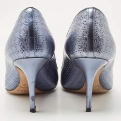 Dior Metallic Blue Microcannage Patent Pointed Toe Pumps Size 37