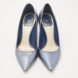 Dior Metallic Blue Microcannage Patent Pointed Toe Pumps Size 37