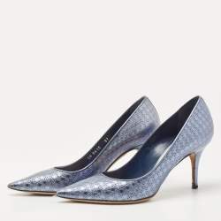 Dior Metallic Blue Microcannage Patent Pointed Toe Pumps Size 37