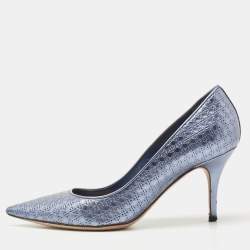 Dior Metallic Blue Microcannage Patent Pointed Toe Pumps Size 37