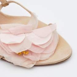 Pre Owned Dior Beige Satin Flower Embellished Sandals Size 38