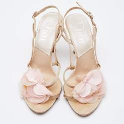 Pre Owned Dior Beige Satin Flower Embellished Sandals Size 38