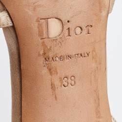 Pre Owned Dior Beige Satin Flower Embellished Sandals Size 38