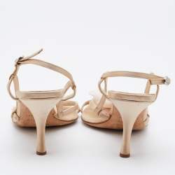 Pre Owned Dior Beige Satin Flower Embellished Sandals Size 38