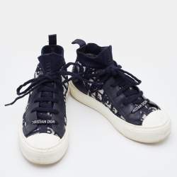 Pre Owned Dior Blue Knit Fabric and Leather Walk'n'Dior High Top Sneakers Size 35.5