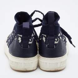 Pre Owned Dior Blue Knit Fabric and Leather Walk'n'Dior High Top Sneakers Size 35.5
