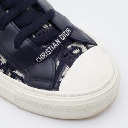 Pre Owned Dior Blue Knit Fabric and Leather Walk'n'Dior High Top Sneakers Size 35.5