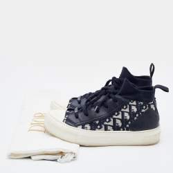Pre Owned Dior Blue Knit Fabric and Leather Walk'n'Dior High Top Sneakers Size 35.5