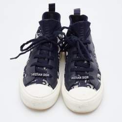 Pre Owned Dior Blue Knit Fabric and Leather Walk'n'Dior High Top Sneakers Size 35.5