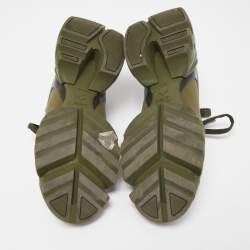 Pre Owned Dior Army Green/Black Neoprene, Rubber and Leather D-Connect Sneakers Size 38