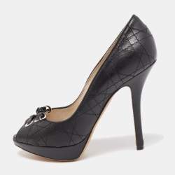 Pre Owned Dior Black Cannage Leather Peep Toe Platform Pumps Size 35.5