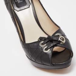 Pre Owned Dior Black Cannage Leather Peep Toe Platform Pumps Size 35.5